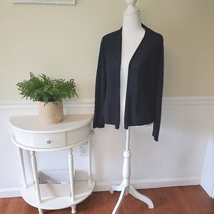 J. Jill Navy Linen Blend Cropped Cardigan Sweater